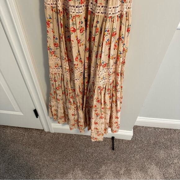 THE GREAT. Cream Red Cotton Floral Lace Tiered Maxi Dress 0 Small - Picture 9 of 12